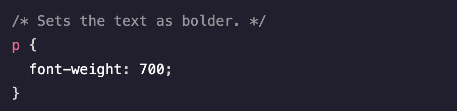 code snippet of font-weight property