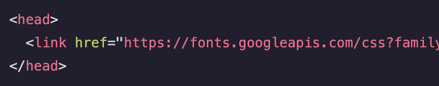 code snippet of link tag being used to link a font
